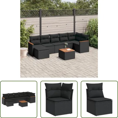 Produktbild von The Living Store 8-tlg. Garten-Sofagarnitur mit Kissen Schwarz Poly Rattan