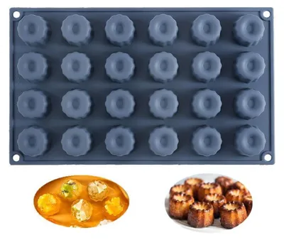 Immagine prodotto di Stampo in silicone con 24 cavità per canelé, mini muffin e gelatine, resistente al caldo e al freddo, antiaderente, dimensioni 34,5x24x3,5 cm