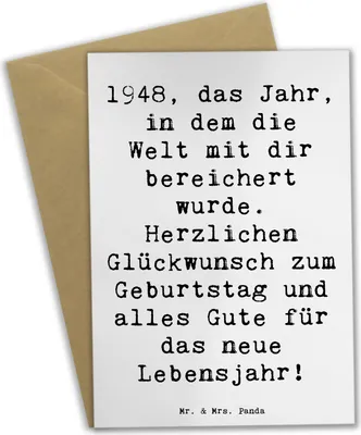 Produktbild von Mr. & Mrs. Panda babykarte Spruch 1948 Geburtstag - Weiß - Geschenk, besondere Botschaft, glückwunschkarten, osterkarten, Erinnerungen, Geburtstagsgeschenk, dankeskarten