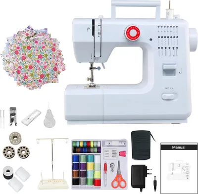 Produktbild von 618 Mini Elektrische Nähmaschine mit 42-teiligem Nähkit + 25-teiligem Patchwork + Garnhalter EU Stecker