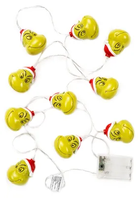 Produktbild von The Grinch LED Lichterkette 2m mit 10 LEDs warmweiß batteriebetrieben Deko für innen USB-C Anschluss