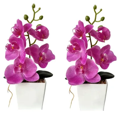 2 Kunstorchideen mit Vase, 25 cm, lila, künstlich