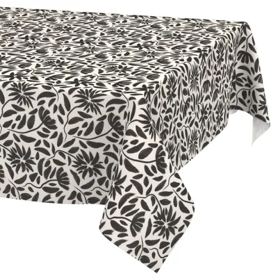 Produktbild von Tischdecke 140x2000cm Rechteckig Schwarz abwaschbar Barcelona Stoff Premium Grafisch Blumen Wachstuchtischdecke 2.0 Schnittkante