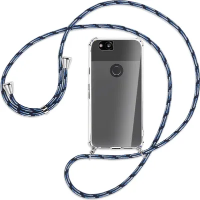 Produktbild von Handykette Backcover-Schutzhülle mit Band (Metall silberfarben) für Google Pixel 2 - Blautöne