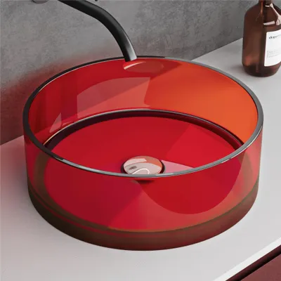 Immagine prodotto di doporro Lavabo da Appoggio Rotondo ?40 cm Lavabo Piccolo per Bagno e WC Ospiti in Resina Trasparente Rossa