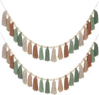 Imagen del producto de Guirnaldas, banderines, macramé, adornos de pared con flecos, decoración de pared, elementos decorativos para pared