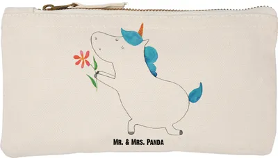 Produktbild von Mr. & Mrs. Panda Pouch Einhorn Blume Größe S Klein - Weiß - Geschenk, Federmappe, Mäppchen, Unicorn, beauty case, Einhörner, Partner, Antrag, kosmetiktäschchen, Liebe