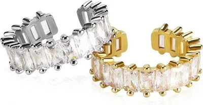 Immagine prodotto di Set di anelli in zirconia in argento e oro con pietre quadrate regolabili - per donne e ragazze - 2 pezzi