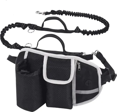 Produktbild von MODFU pecute Joggingleine Hunde mit Bauchgurt, Laufgürtel Hundleine für Große und Mittelgroße Hunde, Leine Hund mit Gürteltasche, Elastische Laufleine für Hunde, Dog Leash für Laufen, Joggen Schwarz