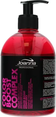 A bottle of Joanna Professional Color Boost Complex shampoo with a pump dispenser.