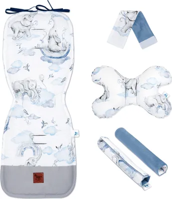 Produktbild von Pepi Doppelseitige Sitzauflage für Kinderwagen mit Samt - 5er Set Sitzeinlage Sitzbezug für Buggy Babyschale Eledreams Blue