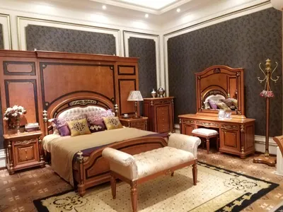 Produktbild von Luxus Schlafzimmer Bett Doppelbett Echte Handarbeit Holz Leder Polster Betten