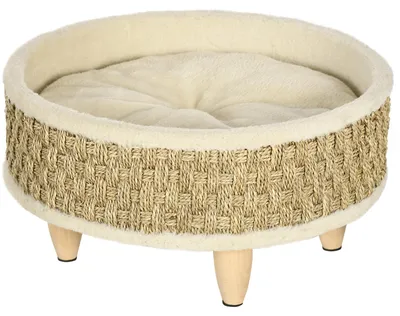 Productafbeelding van PawHut hondenbed, verhoogd hondenligbed met kussen, kattenbed, huisdierenbed, rond