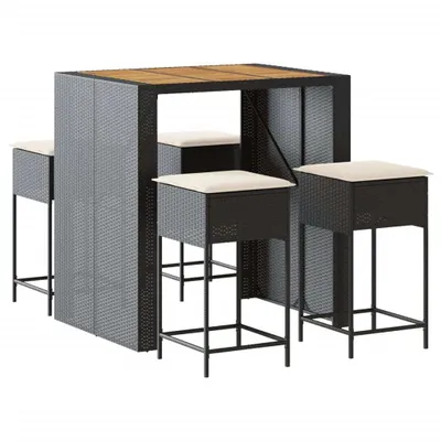 Immagine prodotto di vidaXL Set bar da giardino 5 pezzi con cuscini in polirattan nero