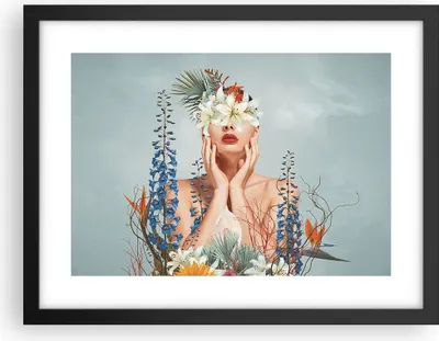 Produktbild von Gerahmtes Poster - Schwarzer Rahmen - Surreal Frau Blumen - 40x30 cm - Wand Bild - Wanddeko - Wandbilder - Kunstposter - Wandposter - Bilderrahmen - Bilder - Kunstdruck - P2BAA40x30-4818