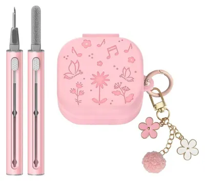 Productafbeelding van INF Beschermende oordopjeshoesjesset compatibel met Samsung Buds4 en Samsung Buds4Pro - Roze TPU 4-delige set met sleutelhangertje en schoonmaakpen Roze