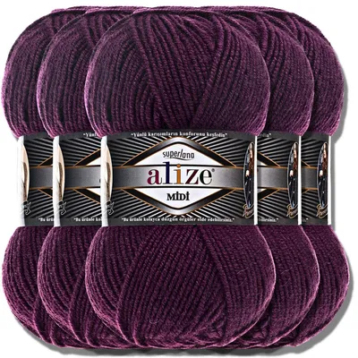 Produktbild von Alize 5x 100g Superlana Midi Wolle, Uni, Häkeln, Stricken (Plum | 111)