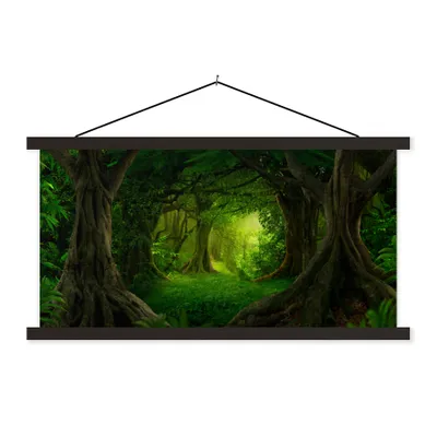 Produktbild von MuchoWow® Textilposter Bäume - Wald - Grün - Landschaft - Natur 120x60 cm mit schwarzem Rahmen - Dekoration Schlafzimmer