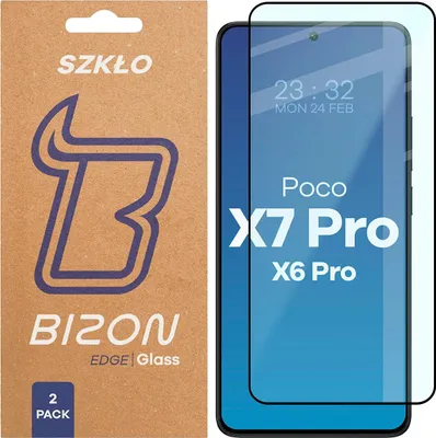 Produktbild von 2x Gehärtetes Glas für Xiaomi POCO X6 Pro / X7 Pro, Bizon Glass Edge Duo, Schwarzer Rahmen