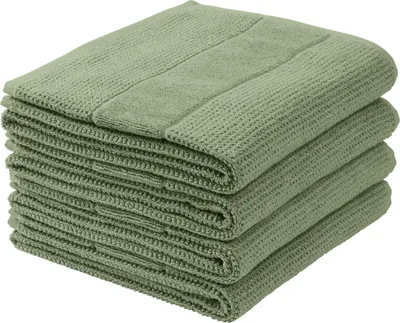 Produktbild von Schiesser Handtuchset Turin | Frottier | 4-teilig | Reiskornoptik | 100% Baumwolle | flauschig, saugstark, farbecht  | Kordelaufhänger | 50x100cm | Grün