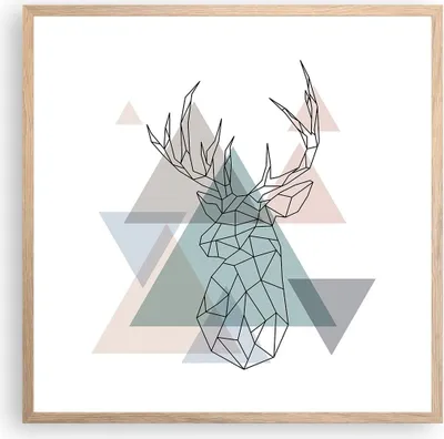 Produktbild von Gerahmtes Poster - Rahmen in heller Eiche - Hirsch Abstraktion - 60x60 cm - Wand Bild - Wanddeko - Wandbilder - Wandposter - Bilderrahmen - Bilder - Kunstdruck - Wandbild - P2NAC60x60-3909