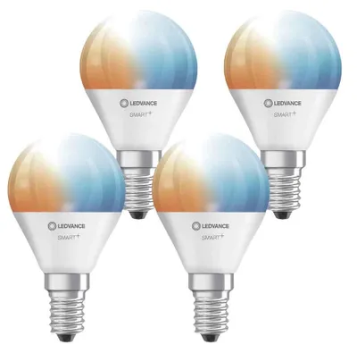 Produktbild von LEDVANCE Smart+ 4.9W E14 2700K 4PACK LED-Tropfen, Sockel E14, 4,9 Watt, wechselnde Farben, 2700 K, dimmbar, Amazon Alexa / Google Home,5kWh/1000h