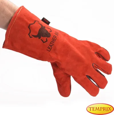 Produktbild von Leatherbull Kaminhandschuhe Ofenhandschuhe, Grillhandschuhe aus Leder |hitzebeständig mit langer Stulpe | Rot - Größe M
