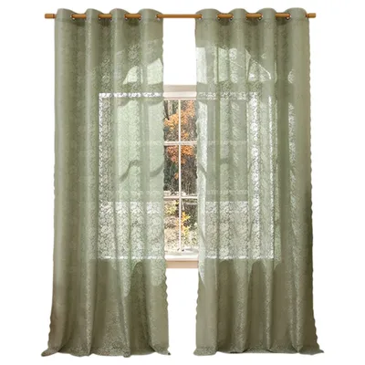 Produktbild von 2 Stück Spitzenvorhänge mit ösen, Voile Durchscheinende Vorhang, Blumenspitze Gardinen, Grün 130x214cm