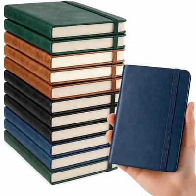 Image de Lot de 12 carnets A7, en simili-cuir, 200 pages, format poche, couleurs pastel assorties