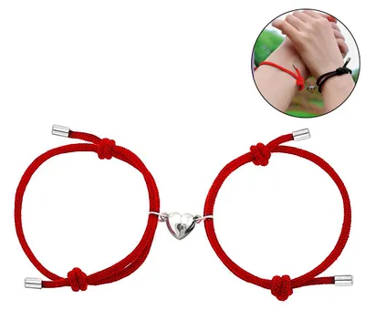 Produktbild von Partnerarmbänder mit Magnetanhängern, geflochtenes Seilarmband mit Magnetglöckchen, Anhänger mit dem Schriftzug „Ewige Liebe“, 1 Paar für Damen und Herren