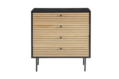 Produktbild von SalesFever Kommode | 4 Schubladen | MDF Eiche Echtholzfurnier | Gestell Metall | B 80 x T 40 x H 85 cm | schwarz-eiche