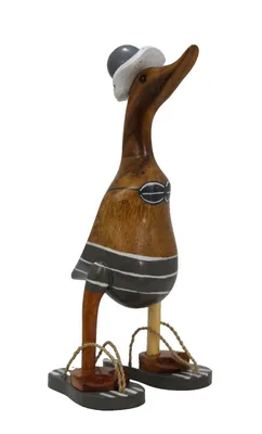 Produktbild von Deko Ente Holz Laufente Bikini Badelatschen Hut Gans Vogel Figur Skulptur Objekt