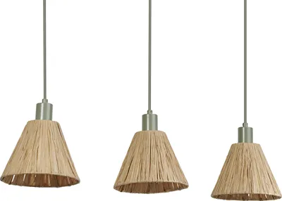 Produktbild von OSRAM Pendelleuchte 3-flammig Decor Raffia Linear grün aus Bast und Metall, E27, 845 mm Länge, Leuchtenschirm aus recyceltem Material, nachhaltig durch austauschbare Lichtquelle, einfache Montage