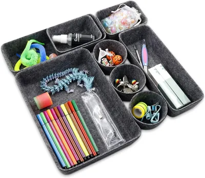 Produktbild von Schubladen Organizer Set 8-teilig, Filz, Waschbar, Dunkelgrau, Für Schreibtisch und Badezimmer