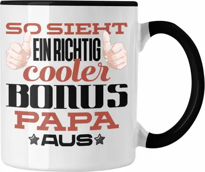 Produktbild von Trendation - Stiefvater Tasse Geschenk Stiefpapa Lustiger Spruch Geschenkidee Vatertag So Sieht Ein Cooler Bonus Papa Aus (Schwarz)