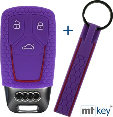 Produktbild von Auto Schlüssel Silikon Schutz Hülle + Schlüsselband im Wabe Design Lila Kompatibel mit Audi A4 A5 A6 A7 TT Q2 Q5 Q7 A8 Q8 3 Tasten KEYLESS SMARTKEY