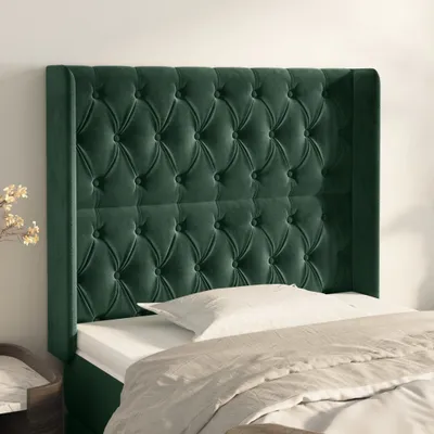 Produktbild von Robuste Bettkopfteil - Dezentem Design - Kopfteil mit Ohren Dunkelgrün 103x16x118/128 cm Samt - 20842