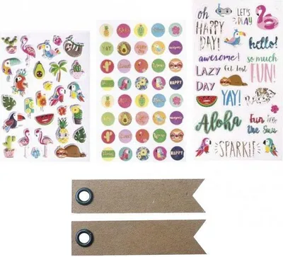 Produktbild von 89 bunte Aufkleber - tropisch + 20 Wimpel Kraft Etiketten