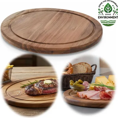 A collage showing a wooden serving board, a steak with butter and rosemary, and a charcuterie board with bread, cheese, and pickles.