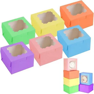 Produktbild von Kartons Taartdosen Set 60 Stück 10x10x65 cm 6 Farben