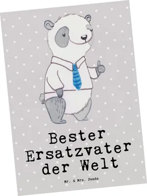 Produktbild von Mr. & Mrs. Panda Postkarte Panda Bester Ersatzvater der Welt - Grau Pastell - Geschenk, Geschenkidee, Grußkarte, Postkarten, Ansichtskarte, Kleinigkeit, Geburtstag, Papa