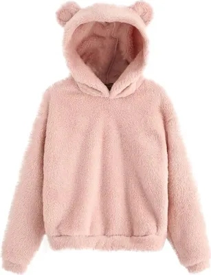 Produktbild von Eleganter Damen Hoodie mit Teddyfleece – Kuscheliger Plüsch Pullover mit Ohren und Kapuze, Einfarbig und Warm für Frauen