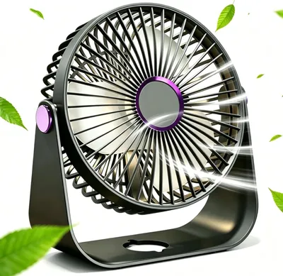 Produktbild von Tragbarer USB Tischventilator Ventilator mit Nachtlicht, 360° Einstellbar, 5 Geschwindigkeitsstufen, Kompakt für Büro, Zuhause Grau