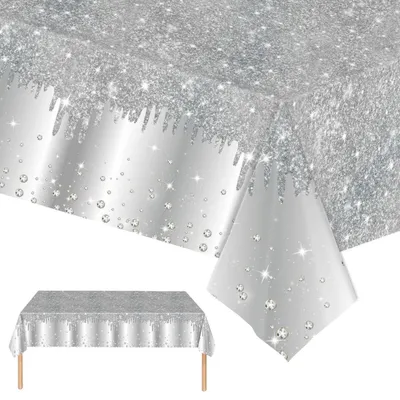 Produktbild von Einweg-Tischdecke Silber 137 x 274 cm glänzend Diamant rechteckig für Party Babyparty Hochzeit Geburtstag
