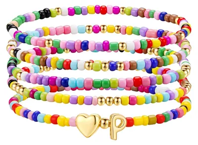 Produktbild von TINGN Bunte Perlen Armband Damen Mädchen - 5 Stück Handgefertigt Bunte Armband m