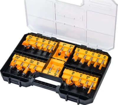 Produktbild von DeWALT Hartmetall Fräser-Set DT90017-QZ, 22-tlg., mit innovativer Technologie für rückschlagfreies Arbeiten, sehr hohe Lebensdauer
