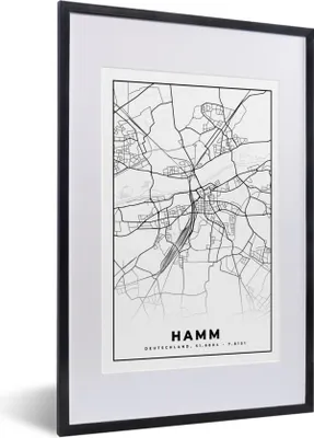 Produktbild von MuchoWow® Gerahmtes Poster Karte - Hamm - Stadtplan - Karte 40x60 cm - Poster mit Schwarzem Bilderrahmen Wandposter Rahmen Foto Bilder - Poster in Rahmen