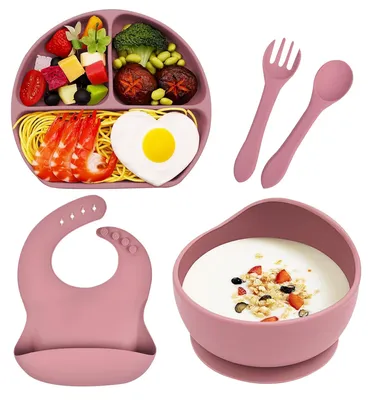 Produktbild von 5-teiliges Silikon-Kinderservice-Set mit Saugnapf und Tellern