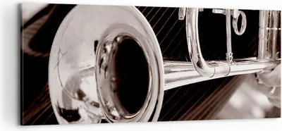 Produktbild von Bild auf Leinwand - Leinwandbild - Musik Trompete Instrument Orchester - 100x40cm - Wand Bild - Wanddeko - Leinwanddruck - Bilder - Kunstdruck - Leinwand bilder - Wandkunst - AB100x40-1553