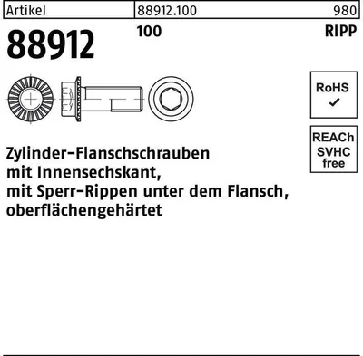 Produktbild von Reyher  Zyl.-Flanschschrauben Kl. 100 m. Sperr-Ripp, M 10x25 (200 Stück)